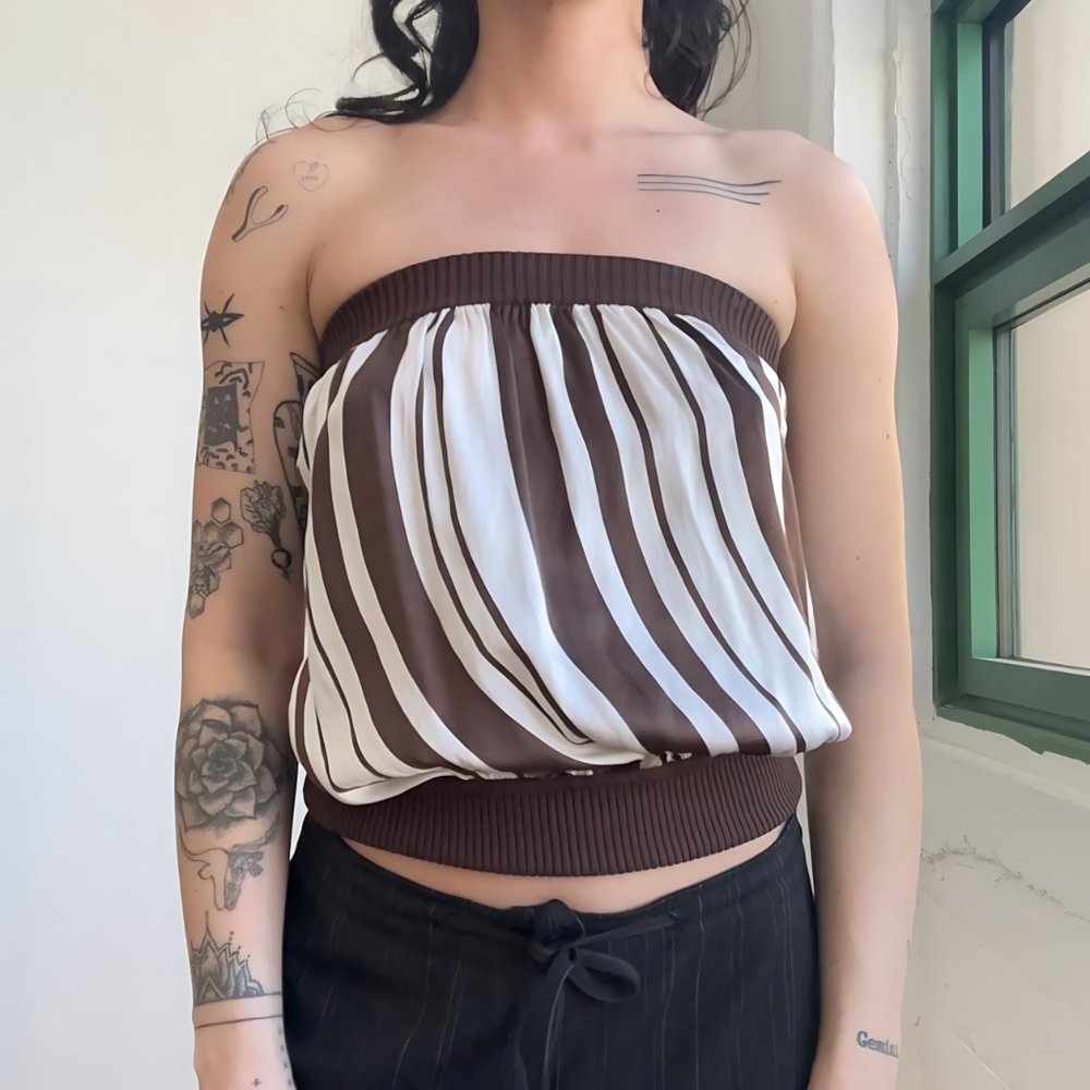 Striped Brown and White Women's Tube Top